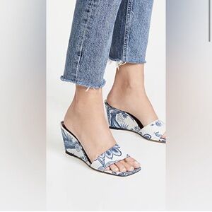 STAUD Billie Tropical Toile Print Mule Wedges
